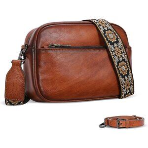 Leather Crossbody Bag Women Small Satchel Zippered Purse with Adjustable Strap